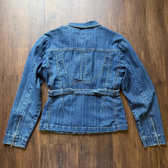 Bacci Jeans Denim Jacket Y2K Utility Puff Shoulder Cinched Waist Women’s Medium - Picture 6 of 10